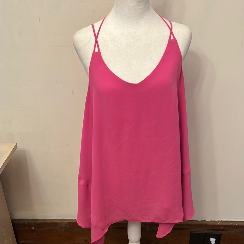 Gibson Latimer Hot Pink Women's Strappy lined blouse Size L EUC